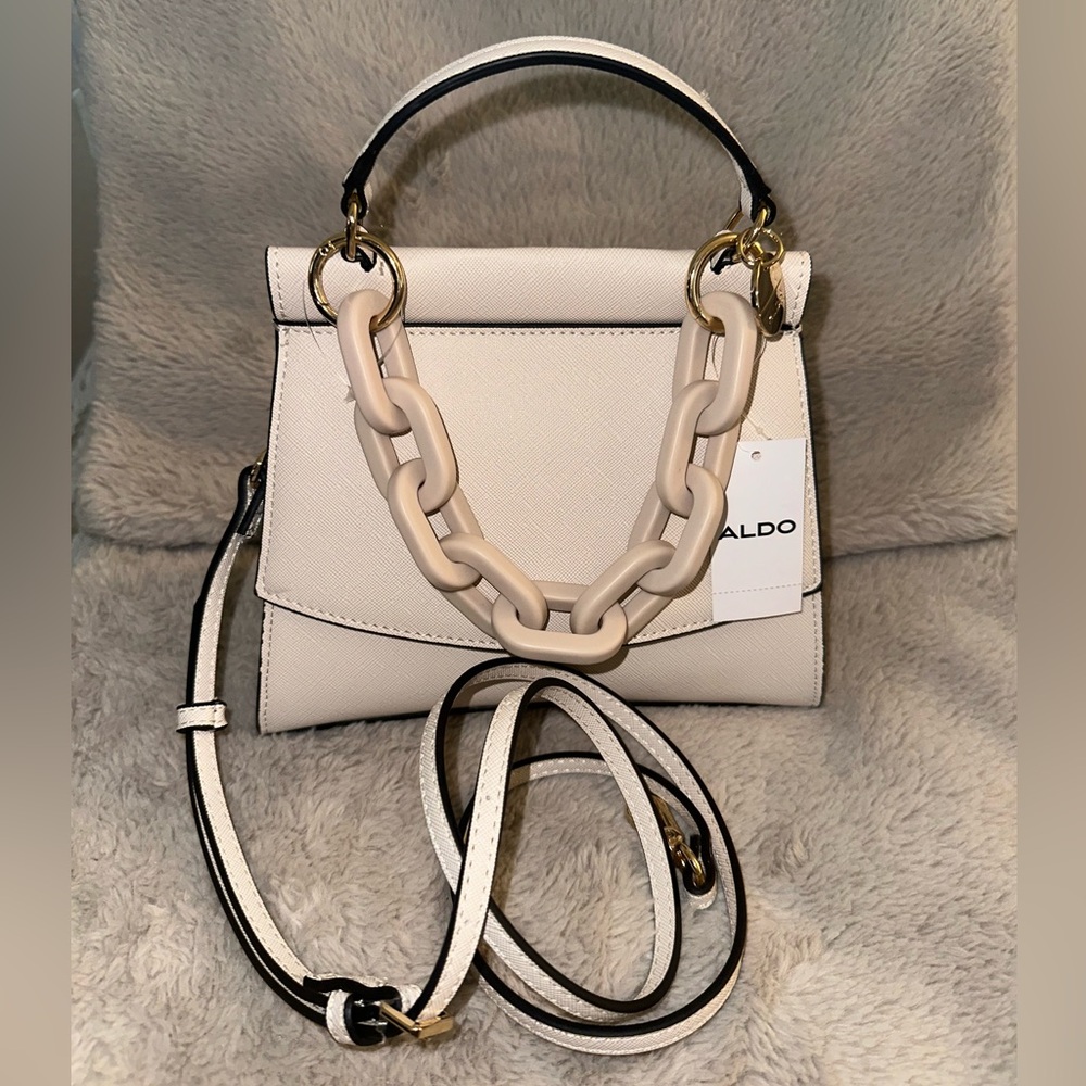 ALDO ERERRABAENN Beige Cream Crossbody bag with Top Handle & Acrylic Link Chain